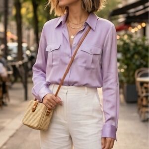 NWT Coldwater Creek Lavender Silky Textured Button Down Shirt S (6-8)